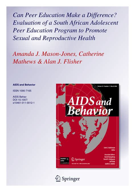 Pdf Can Peer Education Make A Difference Evaluation Of A South African Adolescent Peer