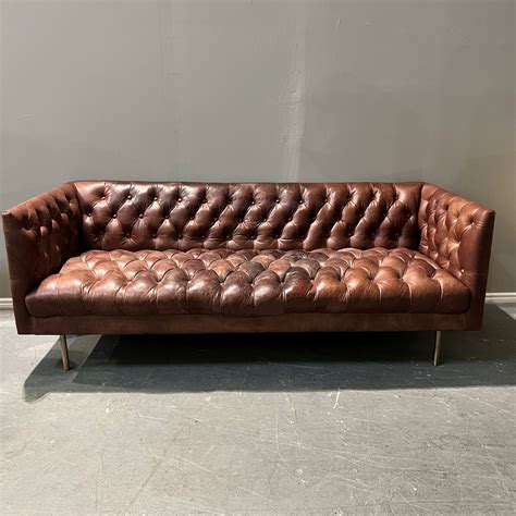 West Elm Modern Chesterfield Leather Sofa · Enliven Mart