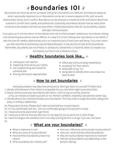 Healthy Boundaries Worksheets