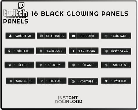 Black And White Glowing Twitch Panels Clean Minimalistic Etsy