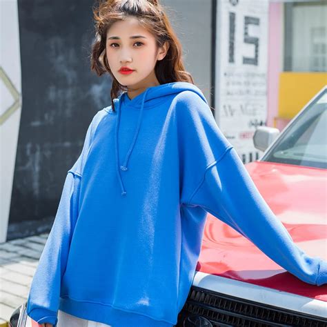 2018 Korean Style Harajuku Hooded Sweatshirt Women Solid Color Hoodies