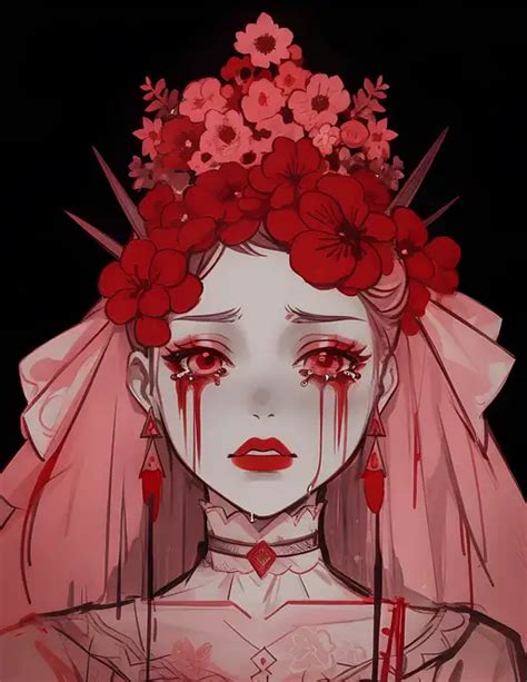Gothic Anime Girl With Red Flowers Stable Diffusion Prompt Midjourney