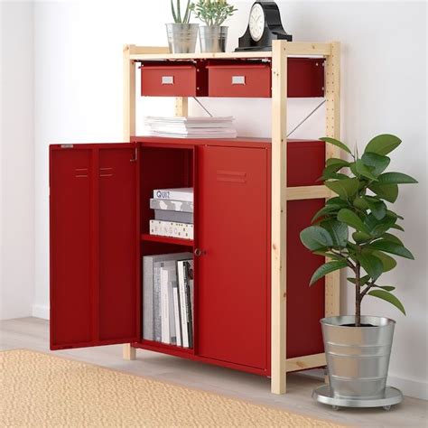 Ivar Shelf Unit W Cabinetsdrawers Pine Red 35x11 34x48 78 Ikea