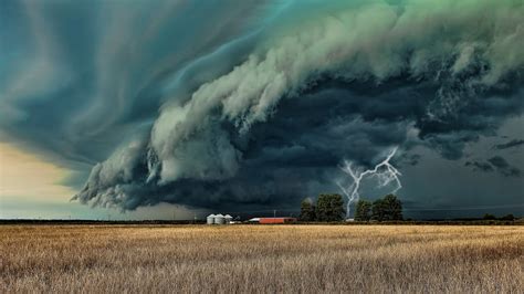 Photography Nature Landscape Supercell Lightning Farm Storm Clouds