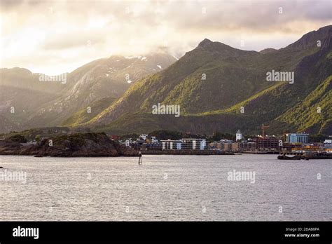 Coastline Of The Norwegian Town Svolvaer Located On The Lofoten Islands