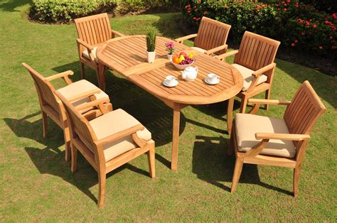 Teak Dining Set6 Seater 7 Pc 94 Double Extension Oval Table And 6