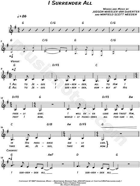 I Surrender All Lead Sheet Lyrics Chords Joey Rory Hot Sex Picture