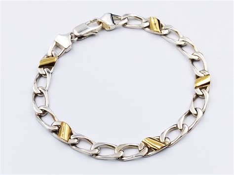 Tiffany And Co Cuban Link 18k Gold And Sterling Silver Italy Bracelet 7