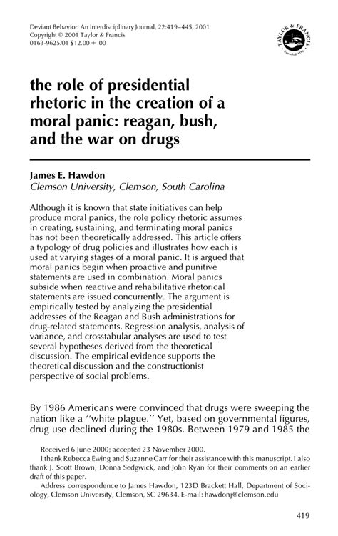 Pdf The Role Of Presidential Rhetoric In The Creation Of A Moral