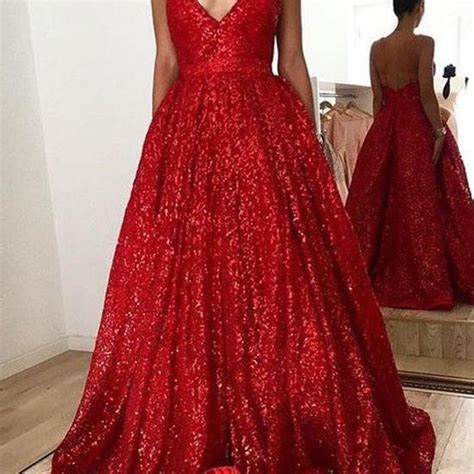 Red Sequins V Neck Long Prom Dress Red Evening Dress M2057 On Luulla