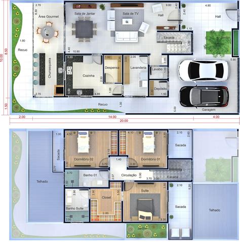 Planta De Casa Moderna Con 3 Dormitorios Plano Para Terreno 10x20