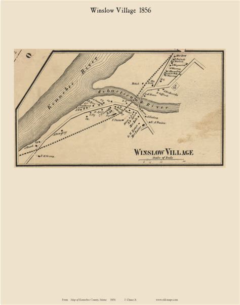 Winslow Village Maine 1856 Old Town Map Custom Print Kennebec Co