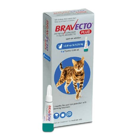 Bravecto Plus Spot On Flea Treatment For Medium Cats 28 625kg Pet
