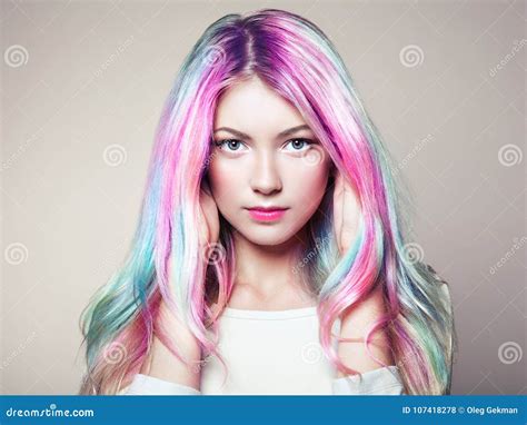 Beauty Fashion Model Girl With Colorful Dyed Hair Stock Photo Image