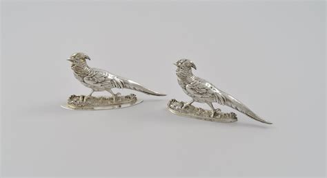 Matched Pair Of Edwardian Silver Pheasant Pepperettes Marked For