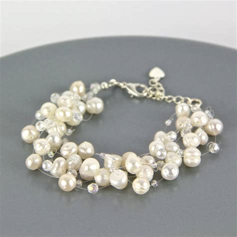 Freshwater Pearl And Crystal Multistrand Bracelet By Gama Weddings