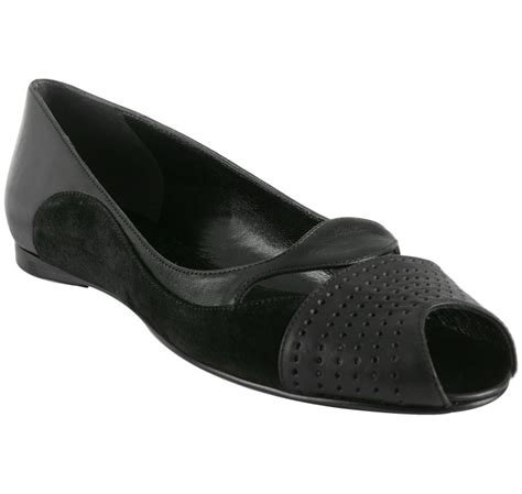 Balenciaga Black Perforated Leather Peep Toe Flats In Black Lyst