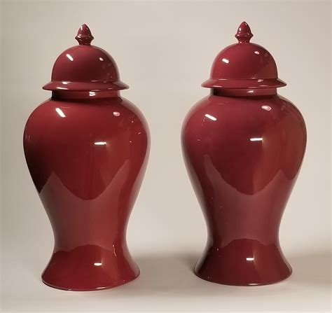Accessories Large Red Ceramic Ginger Jars With Lids A Pair 10046