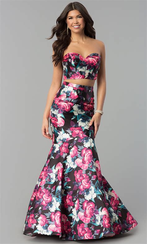 Floral Print Mermaid Two Piece Prom Dress Promgirl