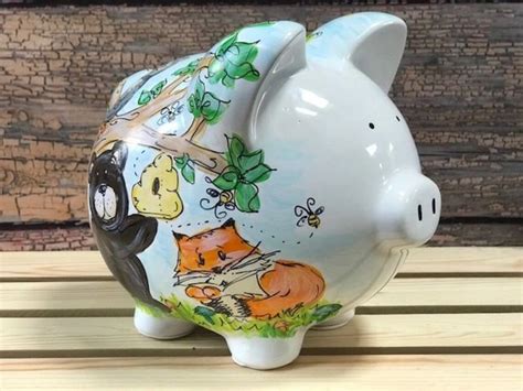 Woodland Boy Personalized Piggy Bank Hand Painted With Etsy