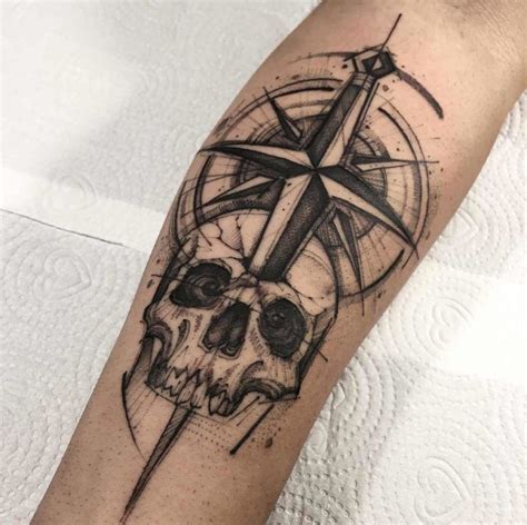 A Skull And Compass By Lucas Martinelli Compass Tattoo Forearm Tattoo Design Tattoos