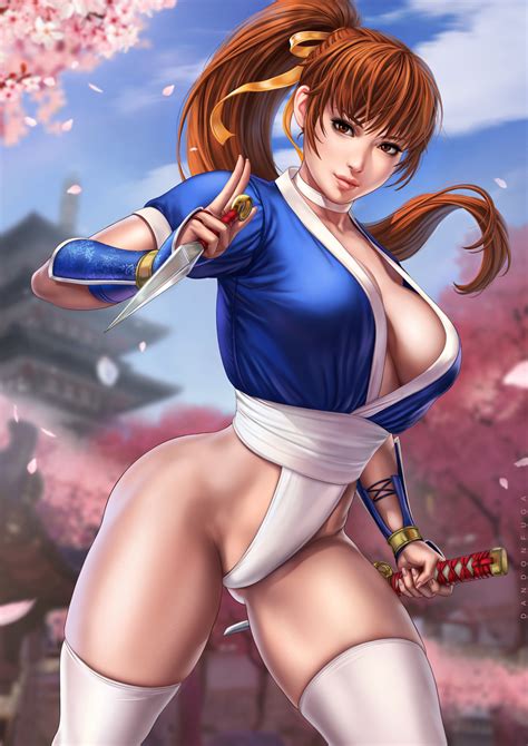 Dandon Fuga Kasumi Doa Dead Or Alive Commentary Highres 1girl Arm Guards Artist Name