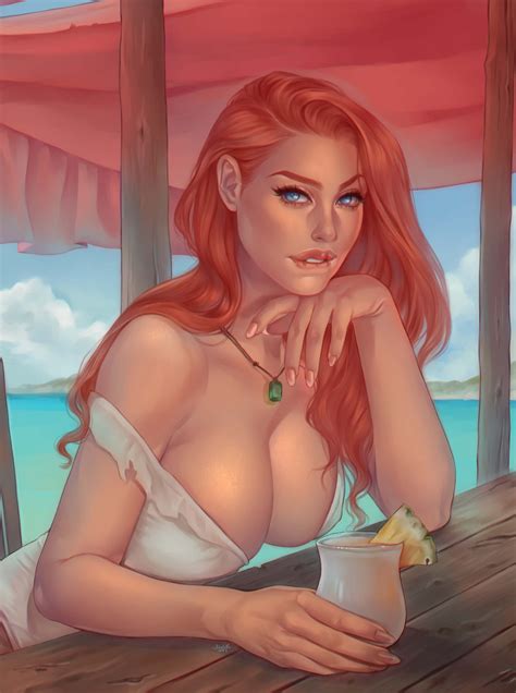 Rule 34 1girls Absurdres Beach Big Breasts Biting Lip Blue Eyes Breasts Cleavage Female Female
