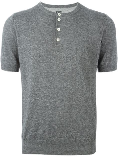 Eleventy Collarless Polo Shirt In Gray For Men Grey Lyst