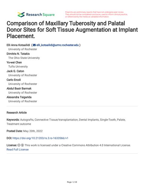 PDF Comparison Of Maxillary Tuberosity And Palatal Donor Sites For
