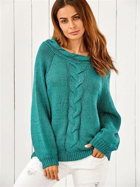 Puffed Sleeve Cable Knit Oversized Sweater Green One Size In Sweaters
