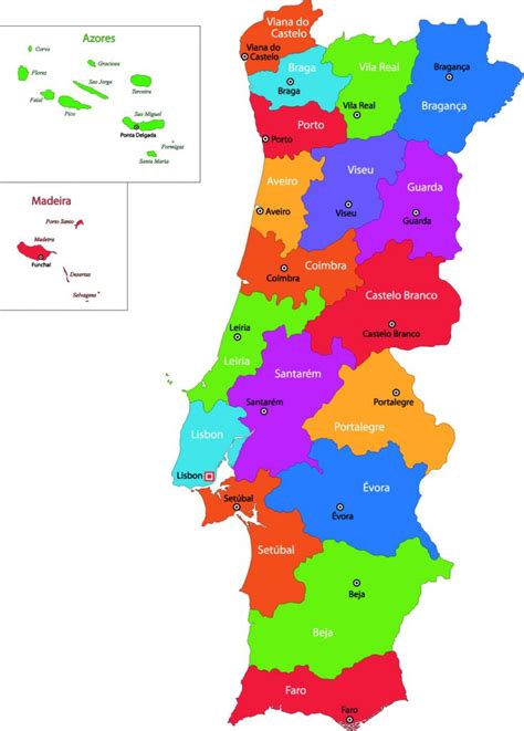 Carte Du Portugal Avec Les Régions Poster Colorful Carte Du Portugal