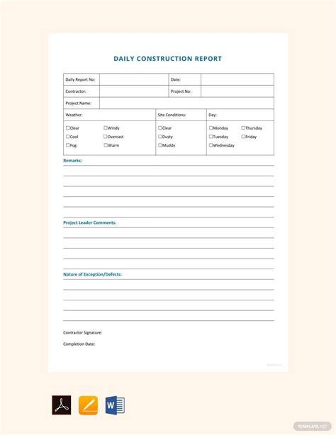 Construction Daily Report Template In Google Docs Pages Word