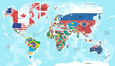 Ilustración Mapa Del Mundo Con Banderas De Todos Los Países Vector