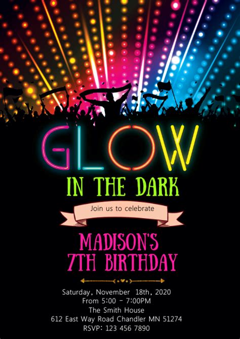 Glow Birthday Party Invitation Template Postermywall