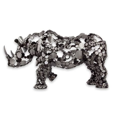 20 Inch Eco Friendly Recycled Metal Rhinoceros Sculpture Rustic Rhino