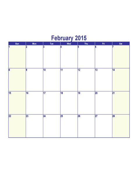 February 2015 Calendar Template Free Download