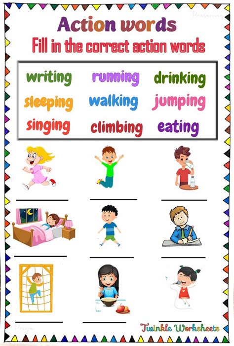 English Worksheet Worksheet For Kids Action Words Worksheets