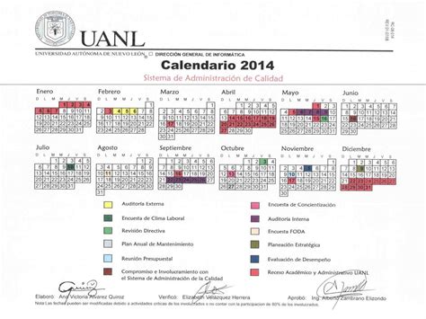 Calendario De Calidad Direcci N General De Tecnolog As Y