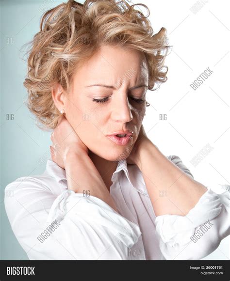 Woman Pain Her Neck Image Photo Free Trial Bigstock