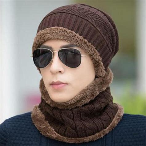 Winter Beanies Men Scarf Knitted Hat Mask Warm Windproof Knitted Hat