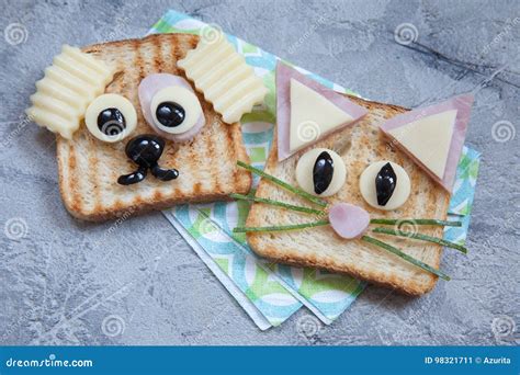 Funny Sandwich For Kids Lunch On A Table Stock Image Image Of Holiday