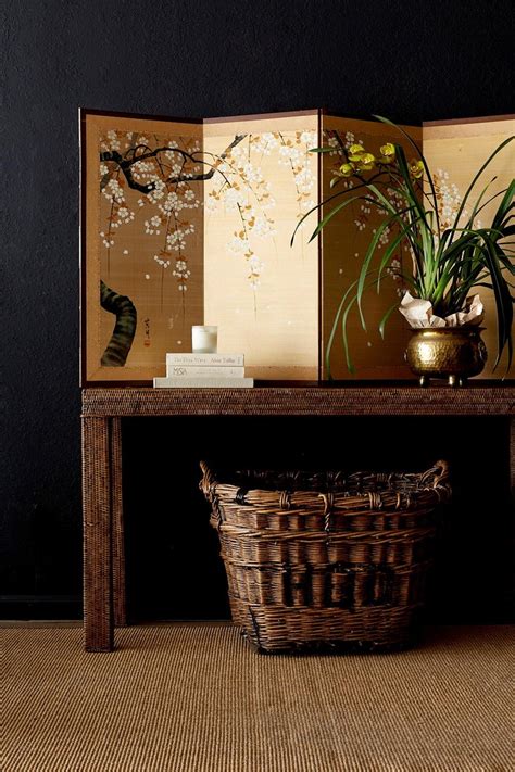 This beautiful 4 panel screen with stunning. Japanese Four-Panel Prunus Blossom on Silk Screen at 1stdibs