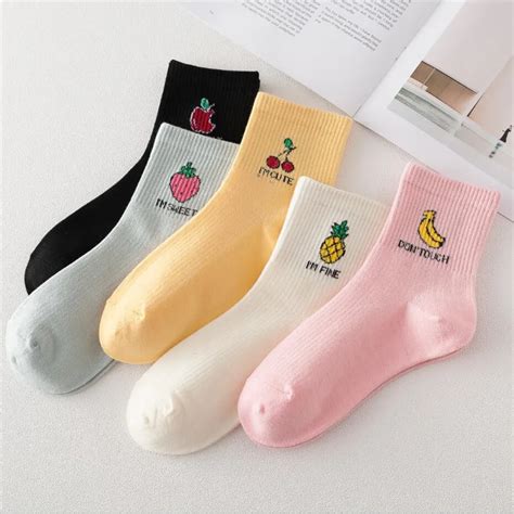 Funny 10 Pairsset Kawaii Women Socks Cotton Set Cute Fruit Cartoon Colorful Cotton Socks For