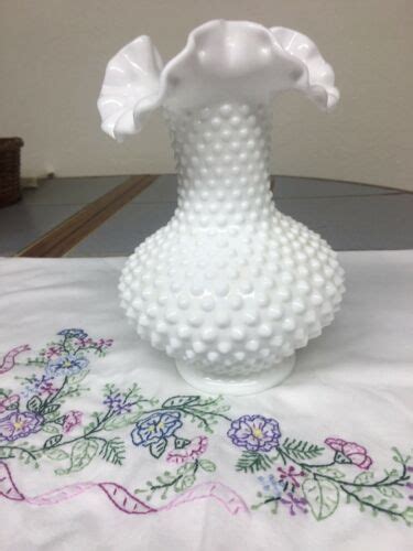Vintage Fenton White Milk Glass Ruffled Hobnail Vase 7 Inches Antique Price Guide Details Page