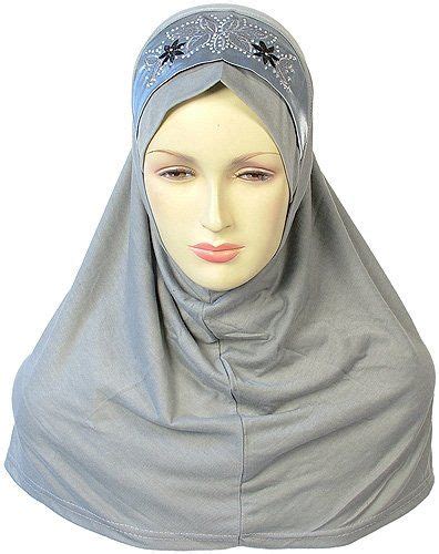 Embroidered Amira Style One Piece Hijab Scarf Grey Hijab Scarf Hijab