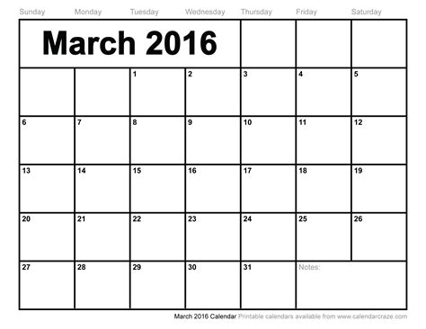 2 Best Images Of Printable March 2016 Calendar Free Printable Monthly