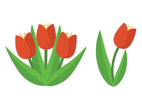 Set Of Red Vector Tulips Illustration Of A Cute Cartoon Red Tulip