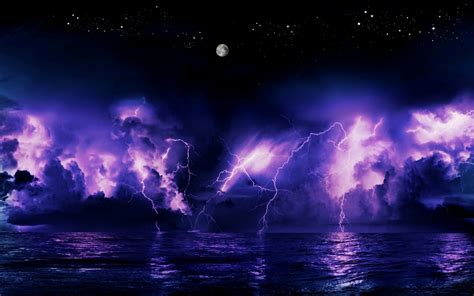 Purple Sunset And Lightning Storm