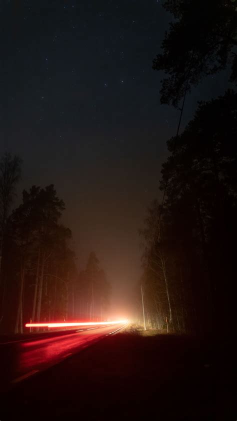 Download Wallpaper 2160x3840 Road Light Long Exposure Night Dark