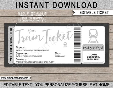 Printable Train Ticket Template Fake Boarding Pass T Etsy Uk